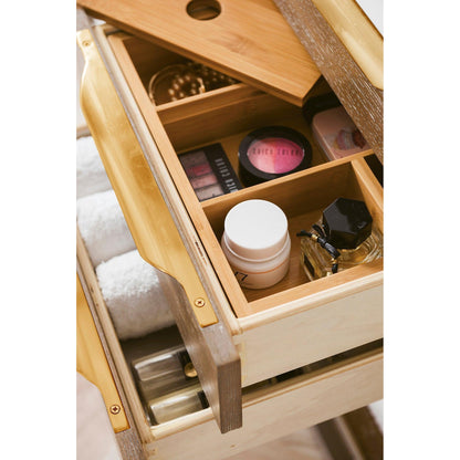 James Martin Vanities Mercer Island 36" Latte Oak, Radiant Gold Single Vanity With Glossy White Composite Top