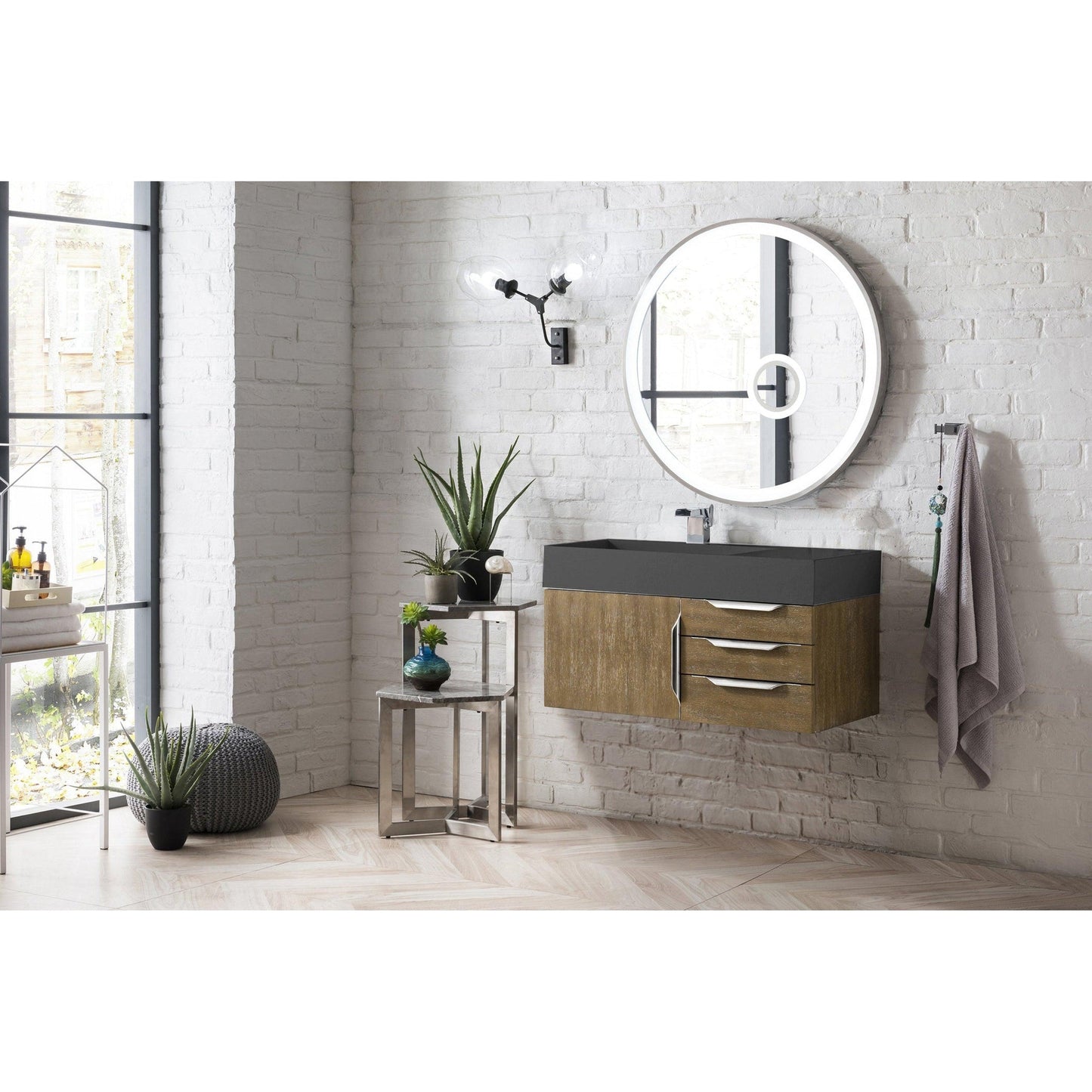 James Martin Vanities Mercer Island 36" Latte Oak Single Vanity With Dusk Grey Glossy Composite Top