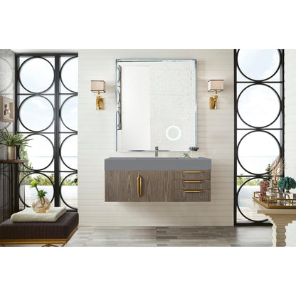 James Martin Vanities Mercer Island 48" Ash Gray, Radiant Gold Single Vanity With Dusk Grey Glossy Composite Top