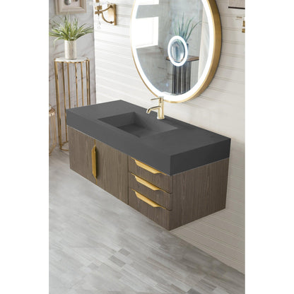 James Martin Vanities Mercer Island 48" Ash Gray, Radiant Gold Single Vanity With Dusk Grey Glossy Composite Top