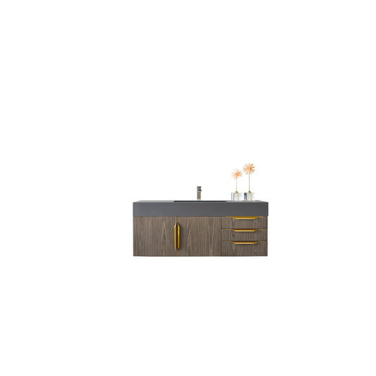 James Martin Vanities Mercer Island 48" Ash Gray, Radiant Gold Single Vanity With Dusk Grey Glossy Composite Top