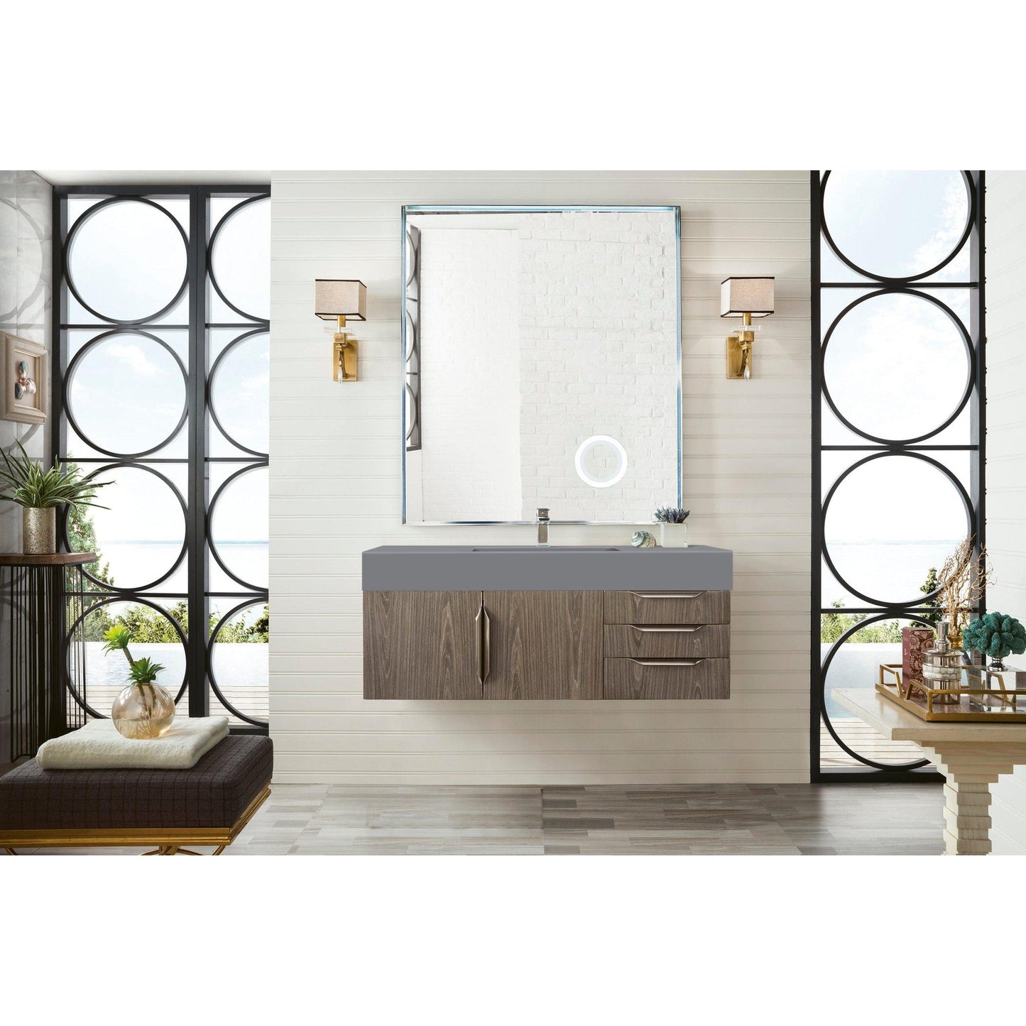 James Martin Vanities Mercer Island 48" Ash Gray Single Vanity With Dusk Grey Glossy Composite Top