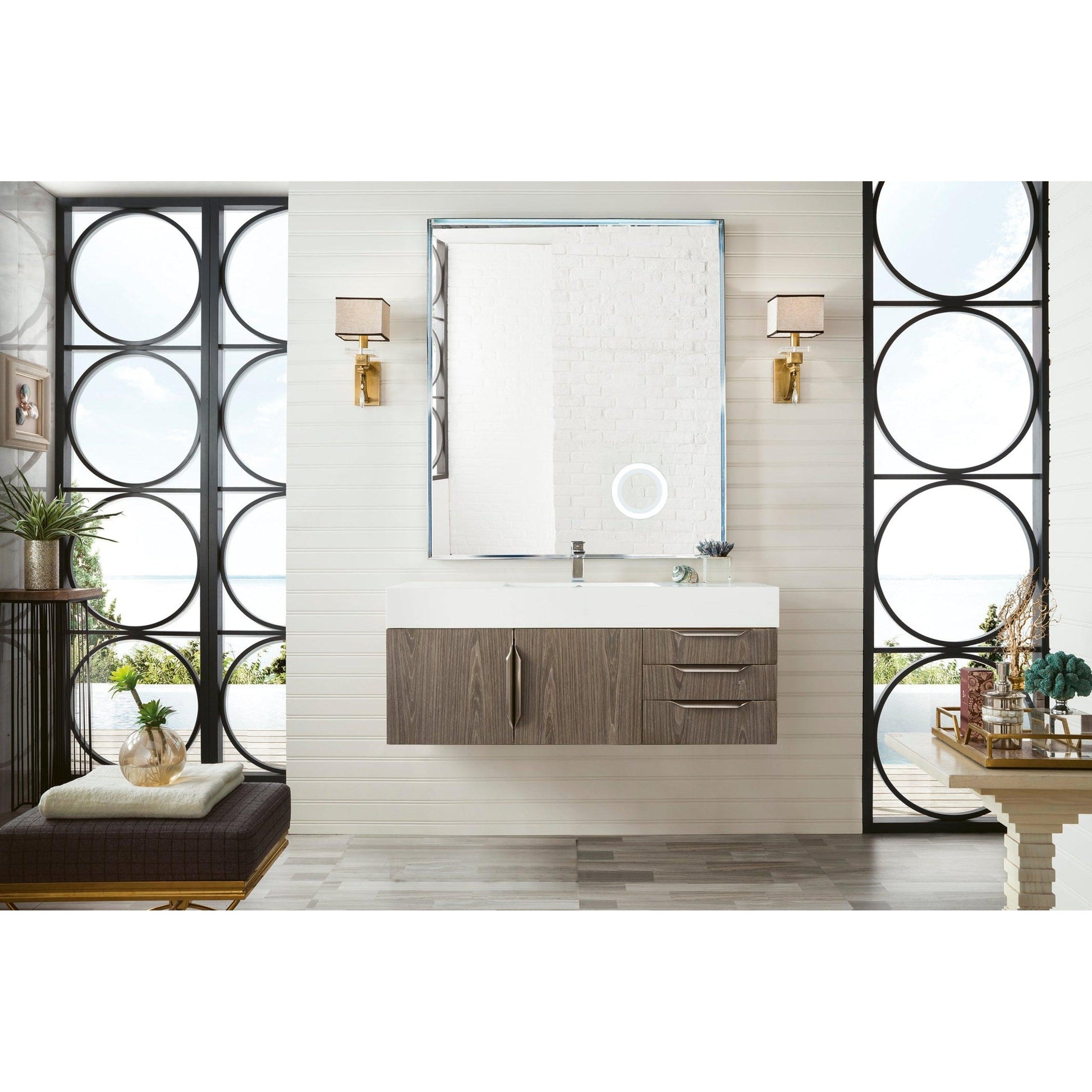 James Martin Vanities Mercer Island 48" Ash Gray Single Vanity With Glossy White Composite Top