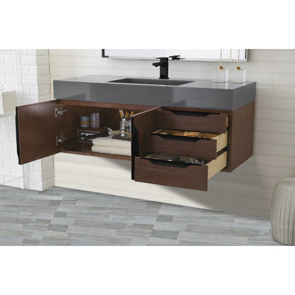 James Martin Vanities Mercer Island 48" Coffee Oak, Matte Black Single Vanity With Dusk Grey Glossy Composite Top