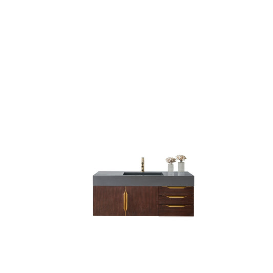 James Martin Vanities Mercer Island 48" Coffee Oak, Radiant Gold Single Vanity With Dusk Grey Glossy Composite Top