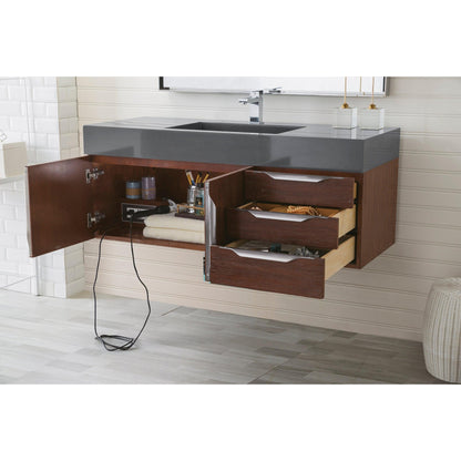 James Martin Vanities Mercer Island 48" Coffee Oak Single Vanity With Dusk Grey Glossy Composite Top