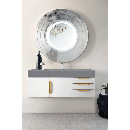 James Martin Vanities Mercer Island 48" Glossy White, Radiant Gold Single Vanity With Dusk Grey Glossy Composite Top
