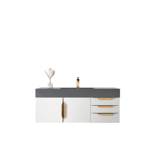 James Martin Vanities Mercer Island 48" Glossy White, Radiant Gold Single Vanity With Dusk Grey Glossy Composite Top