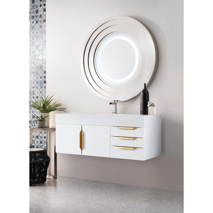 James Martin Vanities Mercer Island 48" Glossy White, Radiant Gold Single Vanity With Glossy White Composite Top