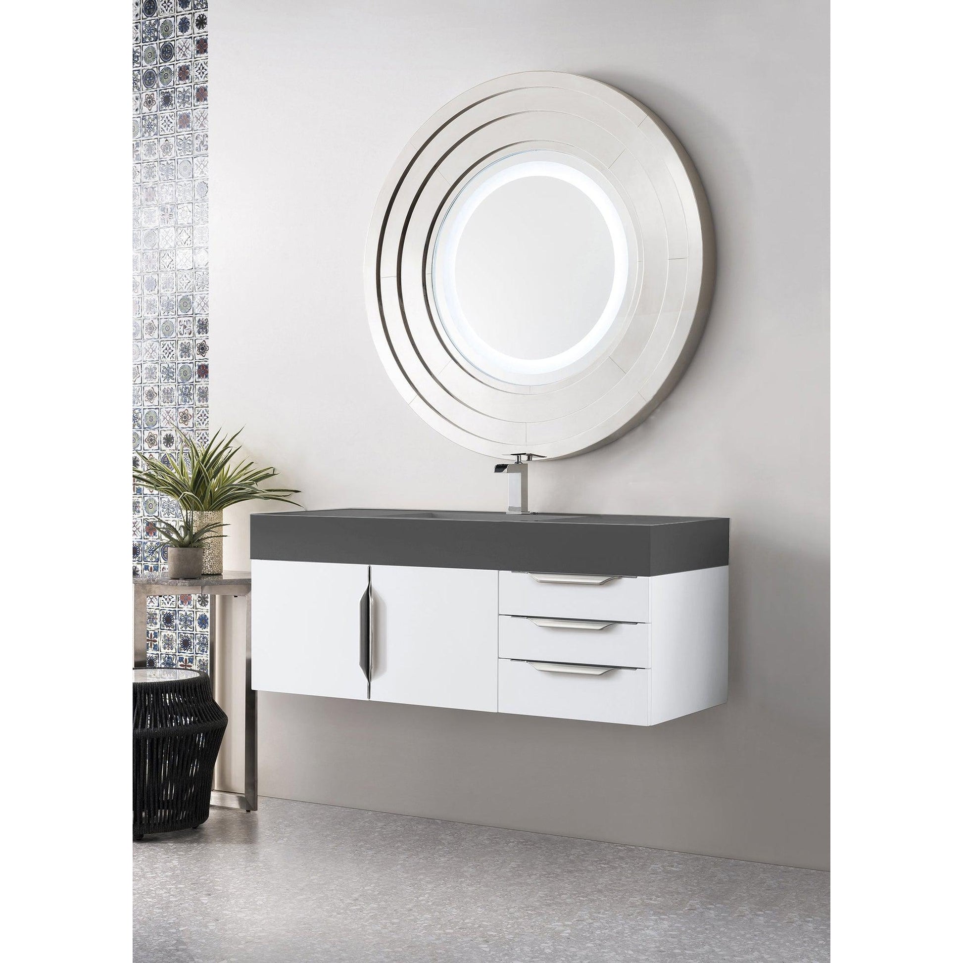 James Martin Vanities Mercer Island 48" Glossy White Single Vanity With Dusk Grey Glossy Composite Top