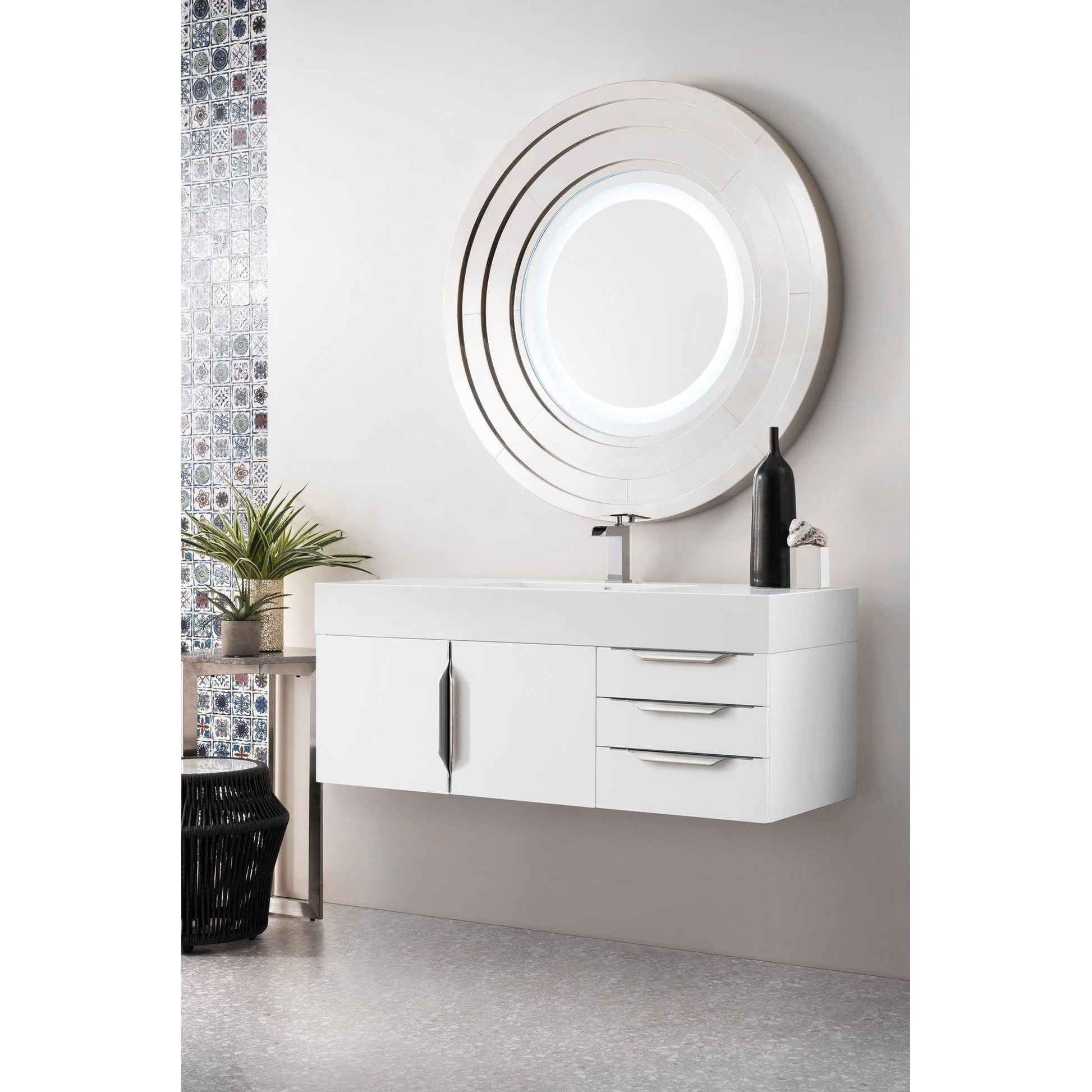 James Martin Vanities Mercer Island 48" Glossy White Single Vanity With Glossy White Composite Top