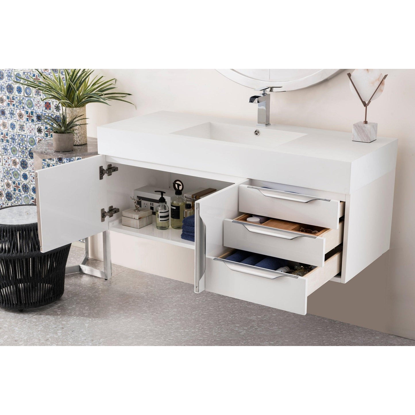 James Martin Vanities Mercer Island 48" Glossy White Single Vanity With Glossy White Composite Top