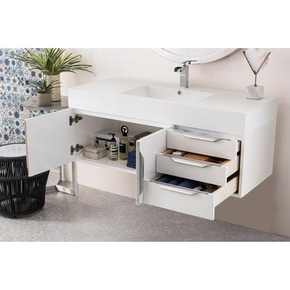 James Martin Vanities Mercer Island 48" Glossy White Single Vanity With Glossy White Composite Top