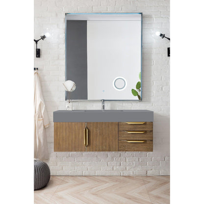 James Martin Vanities Mercer Island 48" Latte Oak, Radiant Gold Single Vanity With Dusk Grey Glossy Composite Top