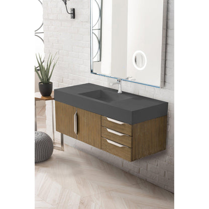 James Martin Vanities Mercer Island 48" Latte Oak Single Vanity With Dusk Grey Glossy Composite Top