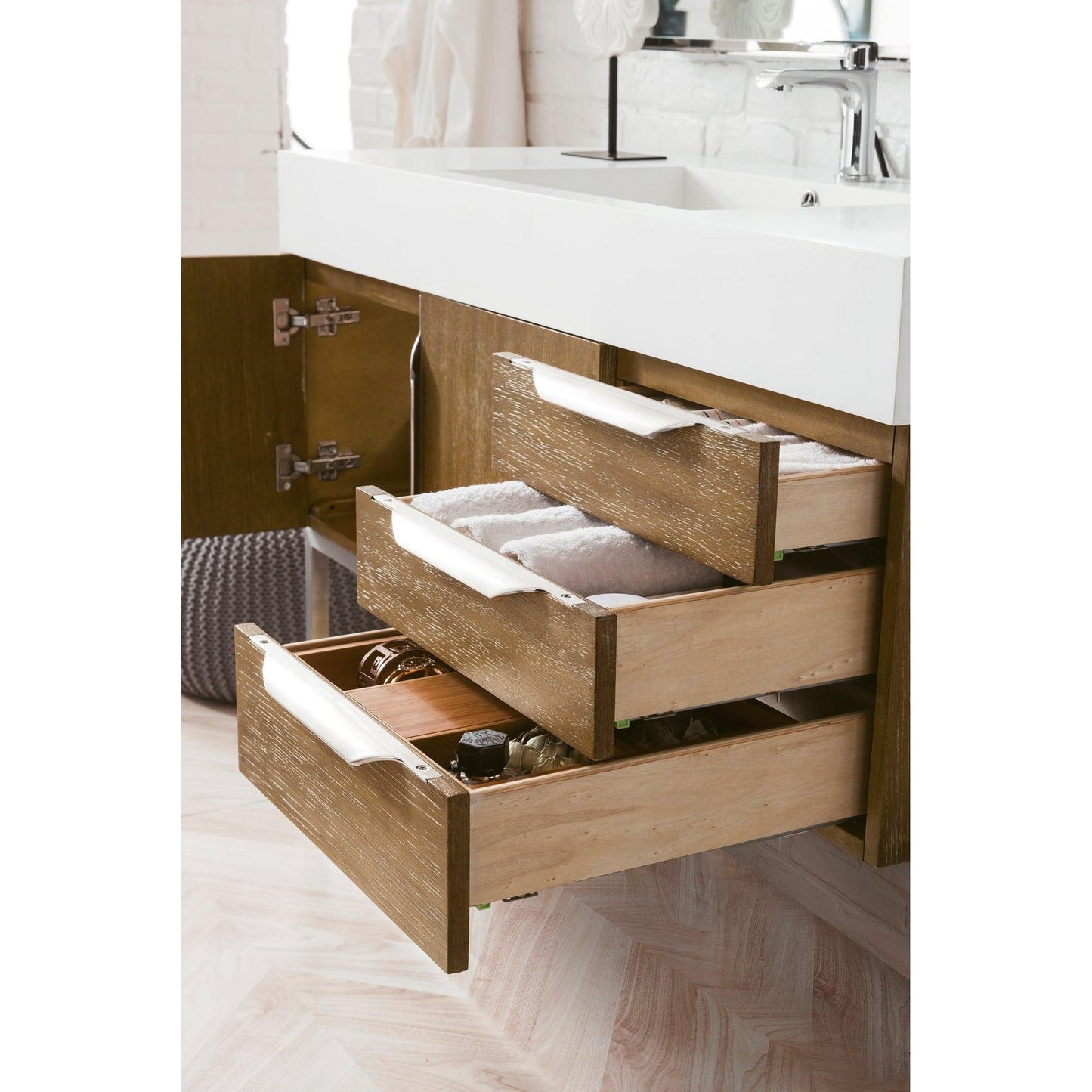 James Martin Vanities Mercer Island 48" Latte Oak Single Vanity With Glossy White Composite Top