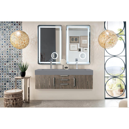 James Martin Vanities Mercer Island 59" Ash Gray Double Vanity With Dusk Grey Glossy Composite Top