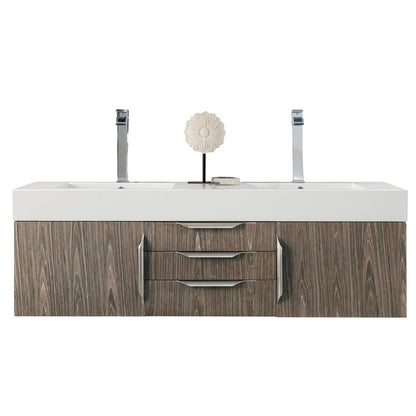 James Martin Vanities Mercer Island 59" Ash Gray Double Vanity With Glossy White Composite Top