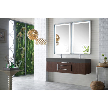 James Martin Vanities Mercer Island 59" Coffee Oak Double Vanity With Dusk Grey Glossy Composite Top