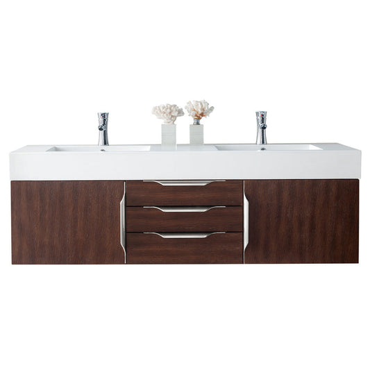 James Martin Vanities Mercer Island 59" Coffee Oak Double Vanity With Glossy White Composite Top