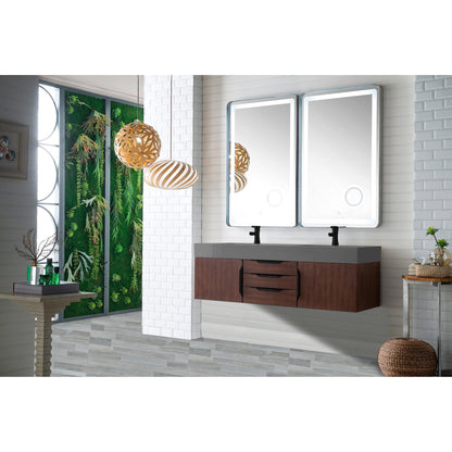 James Martin Vanities Mercer Island 59" Coffee Oak, Matte Black Double Vanity With Dusk Grey Glossy Composite Top