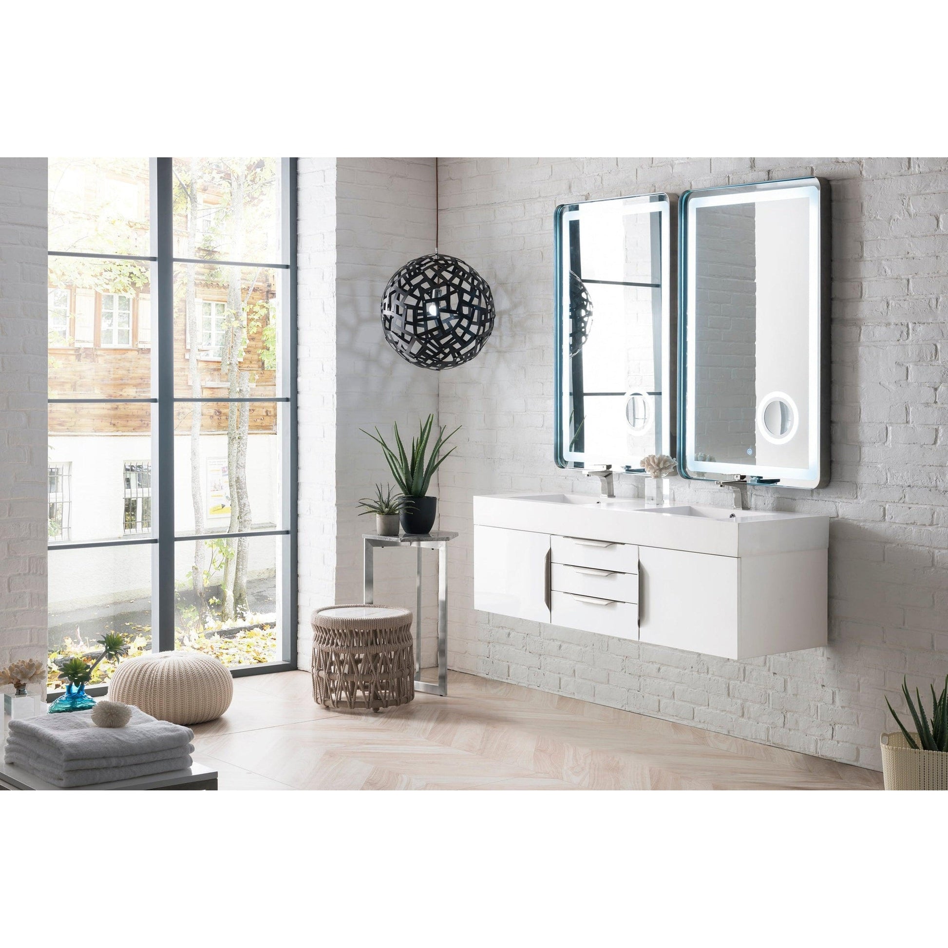 James Martin Vanities Mercer Island 59" Glossy White Double Vanity With Glossy White Composite Top