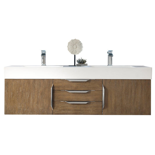 James Martin Vanities Mercer Island 59" Latte Oak Double Vanity With Glossy White Composite Top