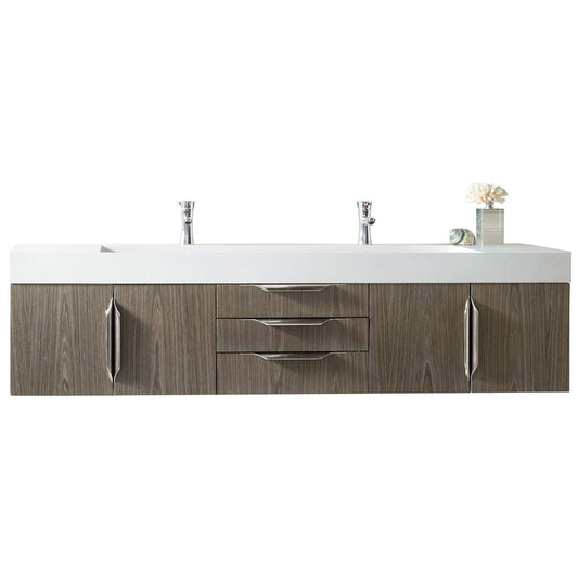 James Martin Vanities Mercer Island 72" Ash Gray Double Vanity With Glossy White Composite Top