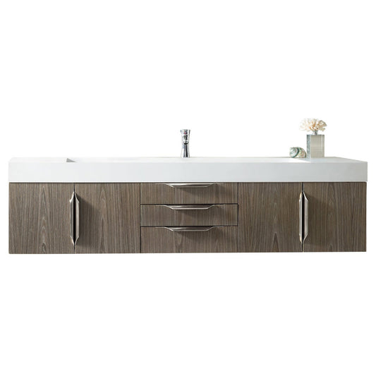 James Martin Vanities Mercer Island 72" Ash Gray Single Vanity With Glossy White Composite Top