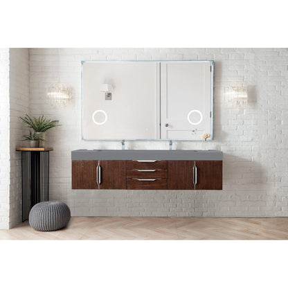 James Martin Vanities Mercer Island 72" Coffee Oak Double Vanity With Dusk Grey Glossy Composite Top