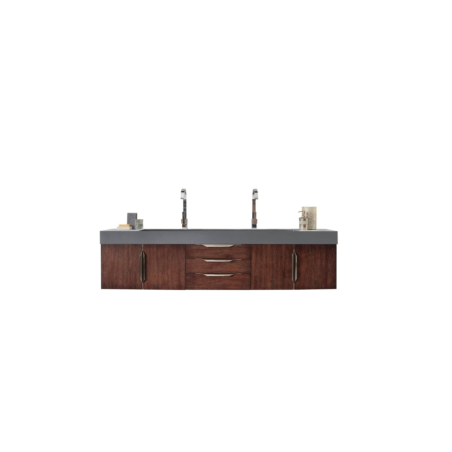 James Martin Vanities Mercer Island 72" Coffee Oak Double Vanity With Dusk Grey Glossy Composite Top