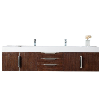 James Martin Vanities Mercer Island 72" Coffee Oak Double Vanity With Glossy White Composite Top