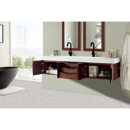 James Martin Vanities Mercer Island 72" Coffee Oak, Matte Black Double Vanity With Glossy White Composite Top