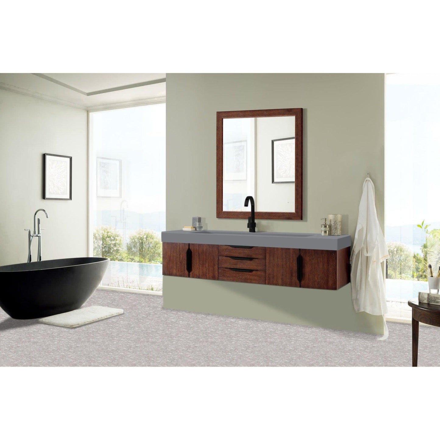 James Martin Vanities Mercer Island 72" Coffee Oak, Matte Black Single Vanity With Dusk Grey Glossy Composite Top