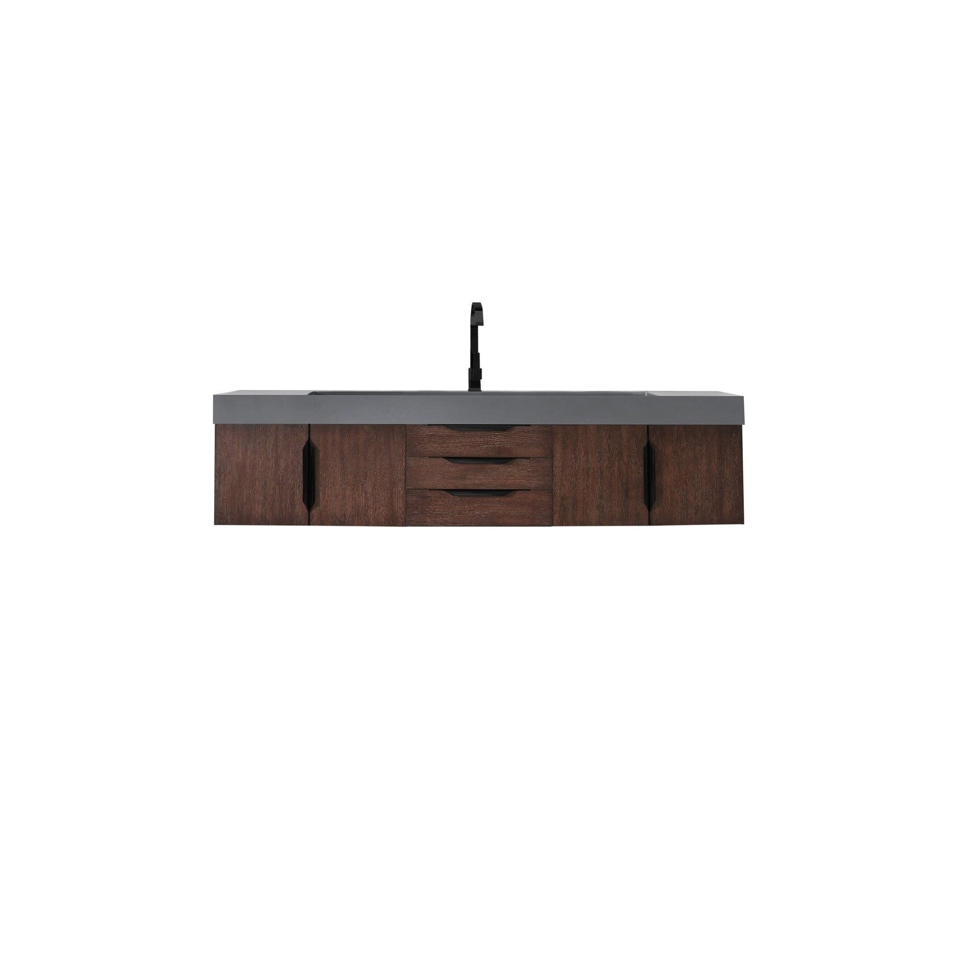 James Martin Vanities Mercer Island 72" Coffee Oak, Matte Black Single Vanity With Dusk Grey Glossy Composite Top