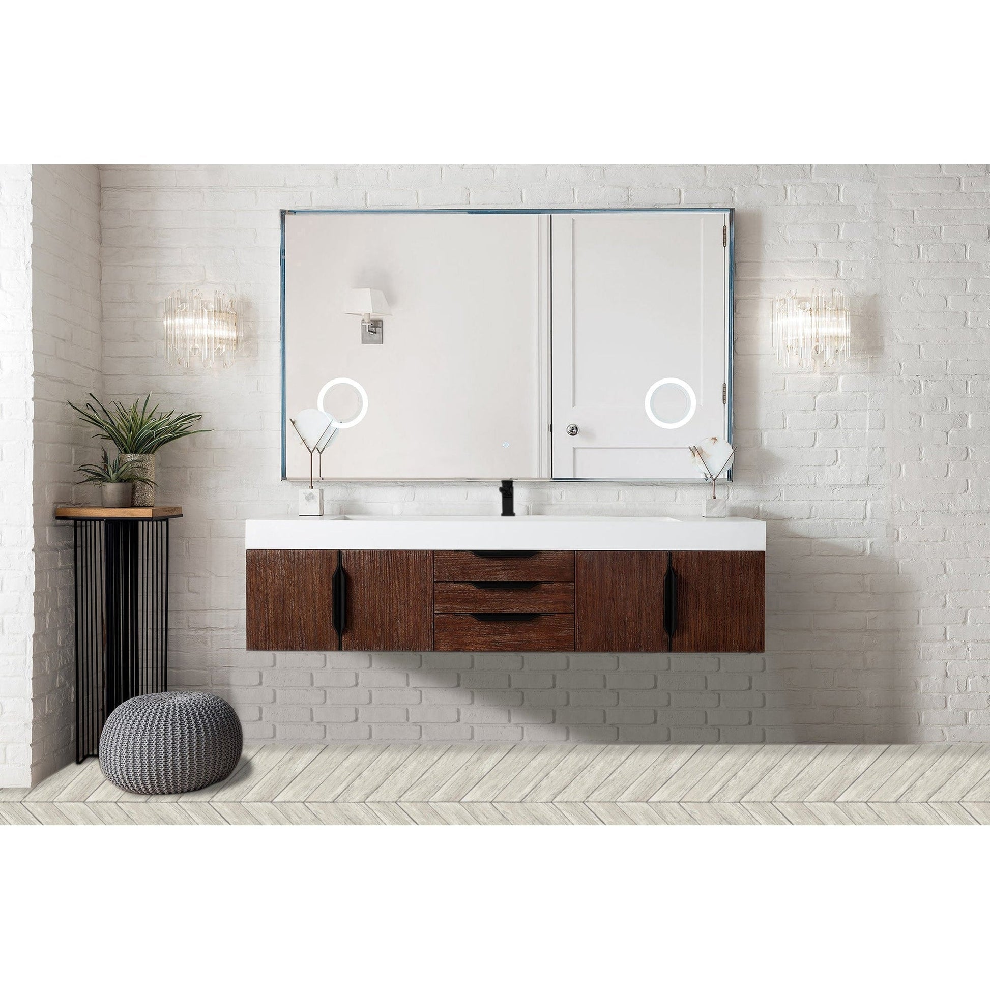 James Martin Vanities Mercer Island 72" Coffee Oak, Matte Black Single Vanity With Glossy White Composite Top