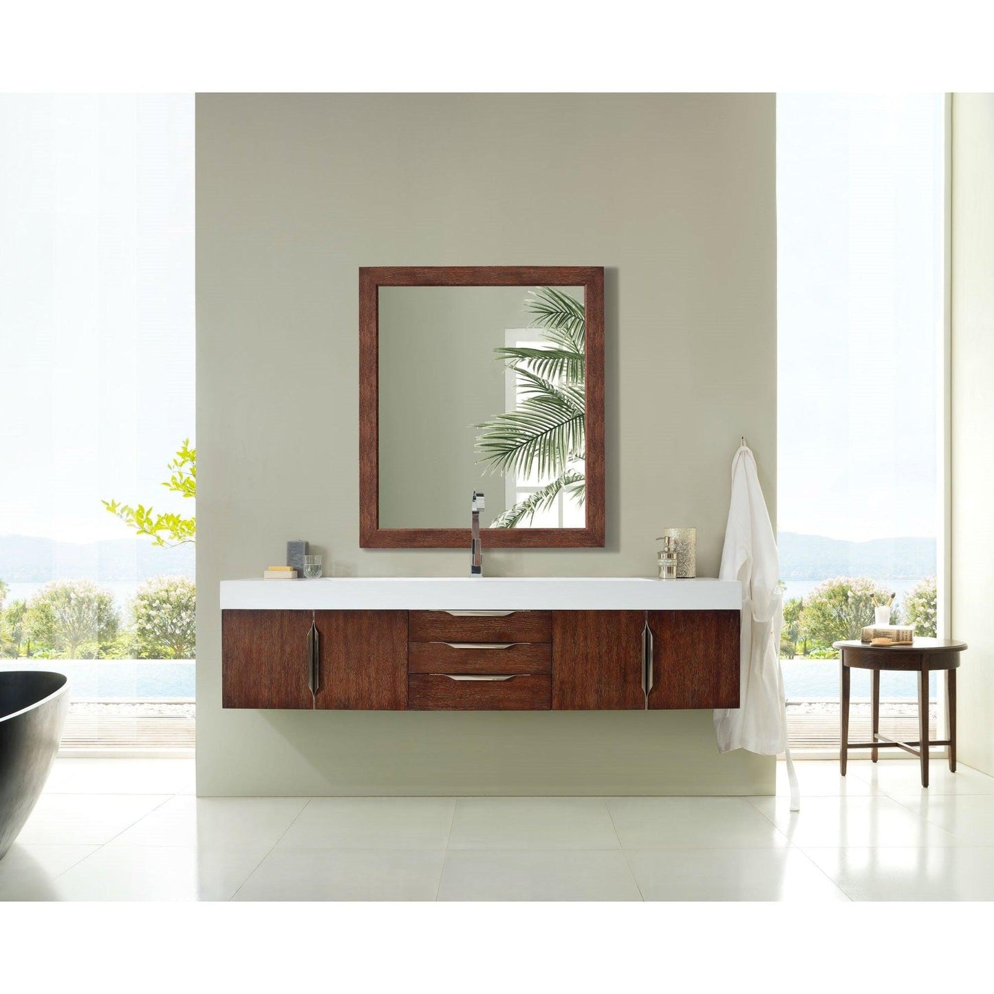 James Martin Vanities Mercer Island 72" Coffee Oak Single Vanity With Glossy White Composite Top