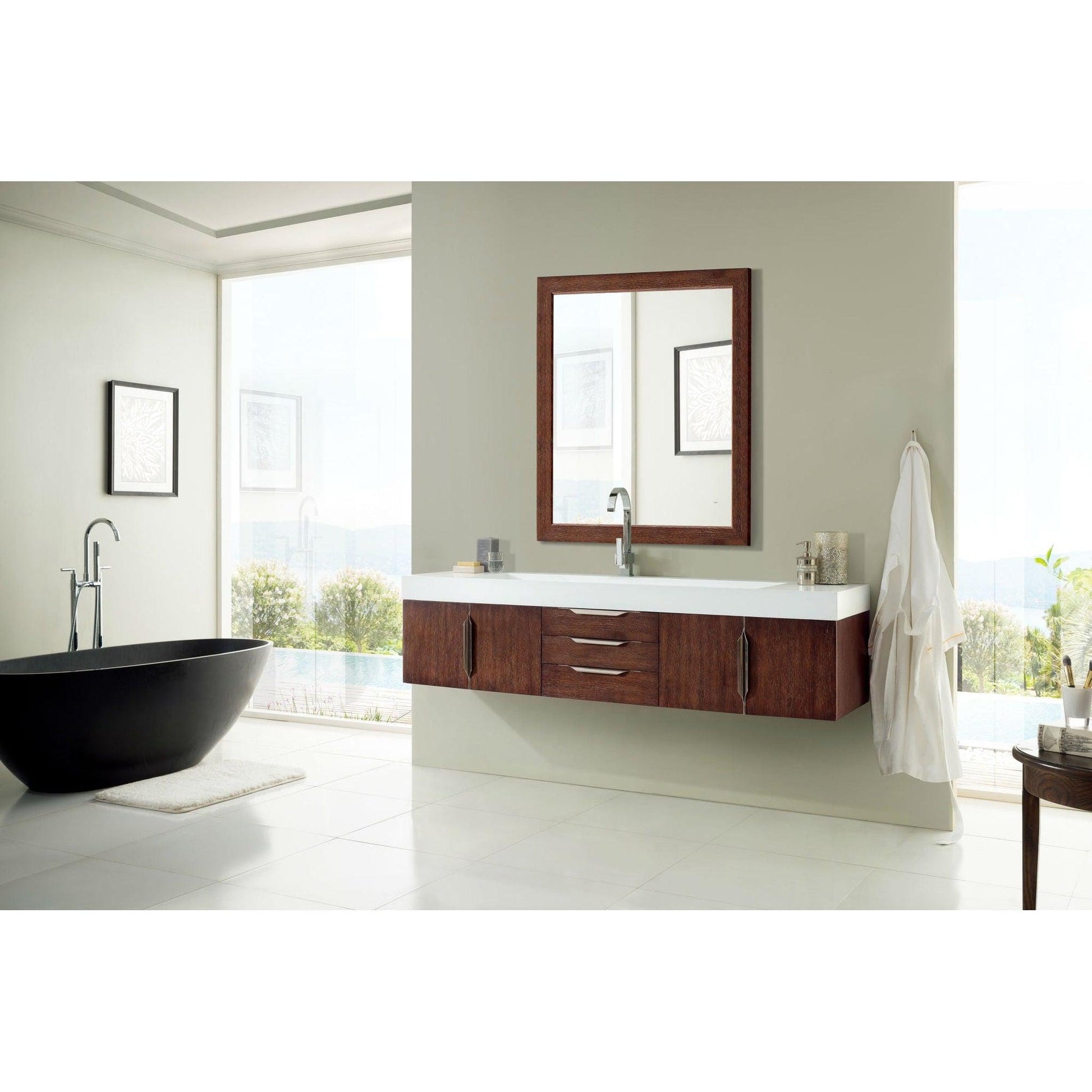 James Martin Vanities Mercer Island 72" Coffee Oak Single Vanity With Glossy White Composite Top