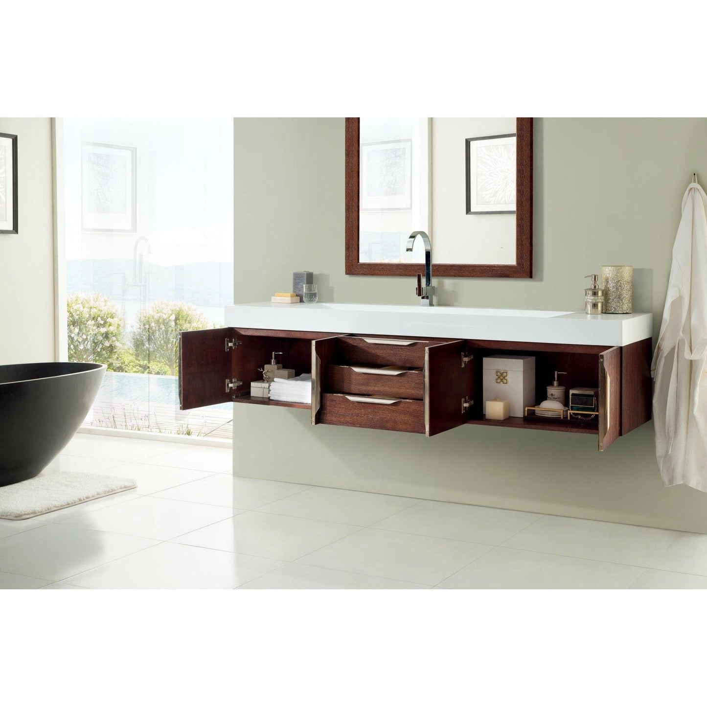 James Martin Vanities Mercer Island 72" Coffee Oak Single Vanity With Glossy White Composite Top