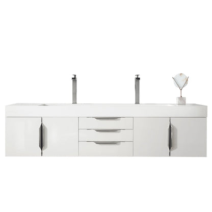 James Martin Vanities Mercer Island 72" Glossy White Double Vanity With Glossy White Composite Top