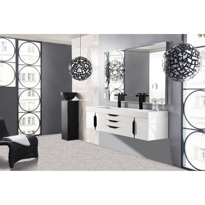 James Martin Vanities Mercer Island 72" Glossy White, Matte Black Double Vanity With Glossy White Composite Top