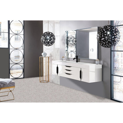 James Martin Vanities Mercer Island 72" Glossy White, Matte Black Single Vanity With Glossy White Composite Top