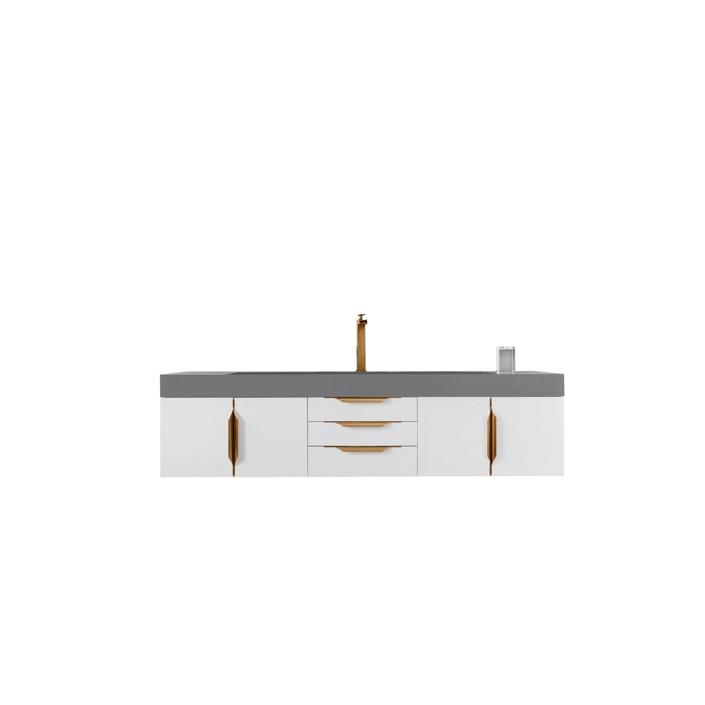 James Martin Vanities Mercer Island 72" Glossy White, Radiant Gold Single Vanity With Dusk Grey Glossy Composite Top