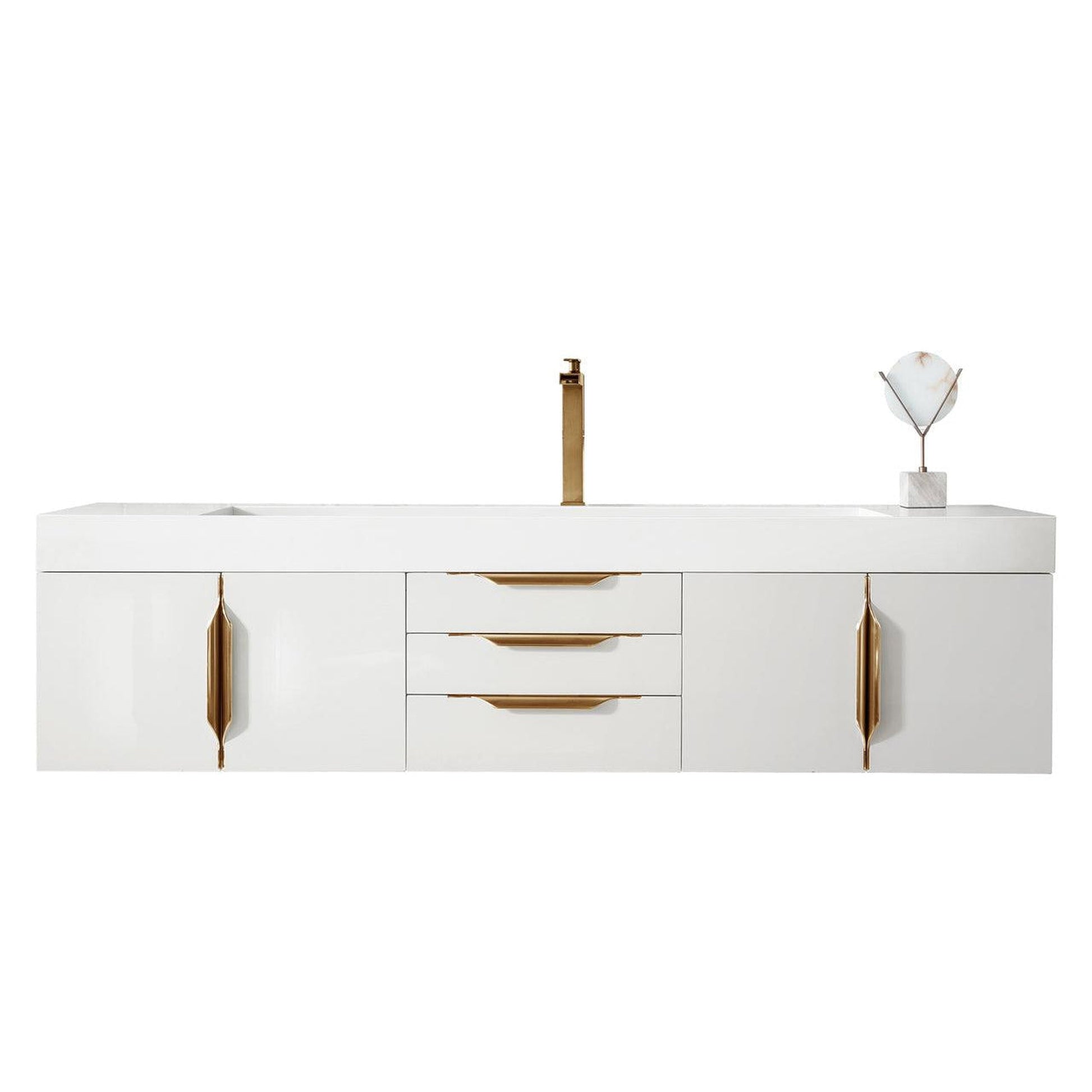 James Martin Vanities Mercer Island 72" Glossy White, Radiant Gold Single Vanity With Glossy White Composite Top
