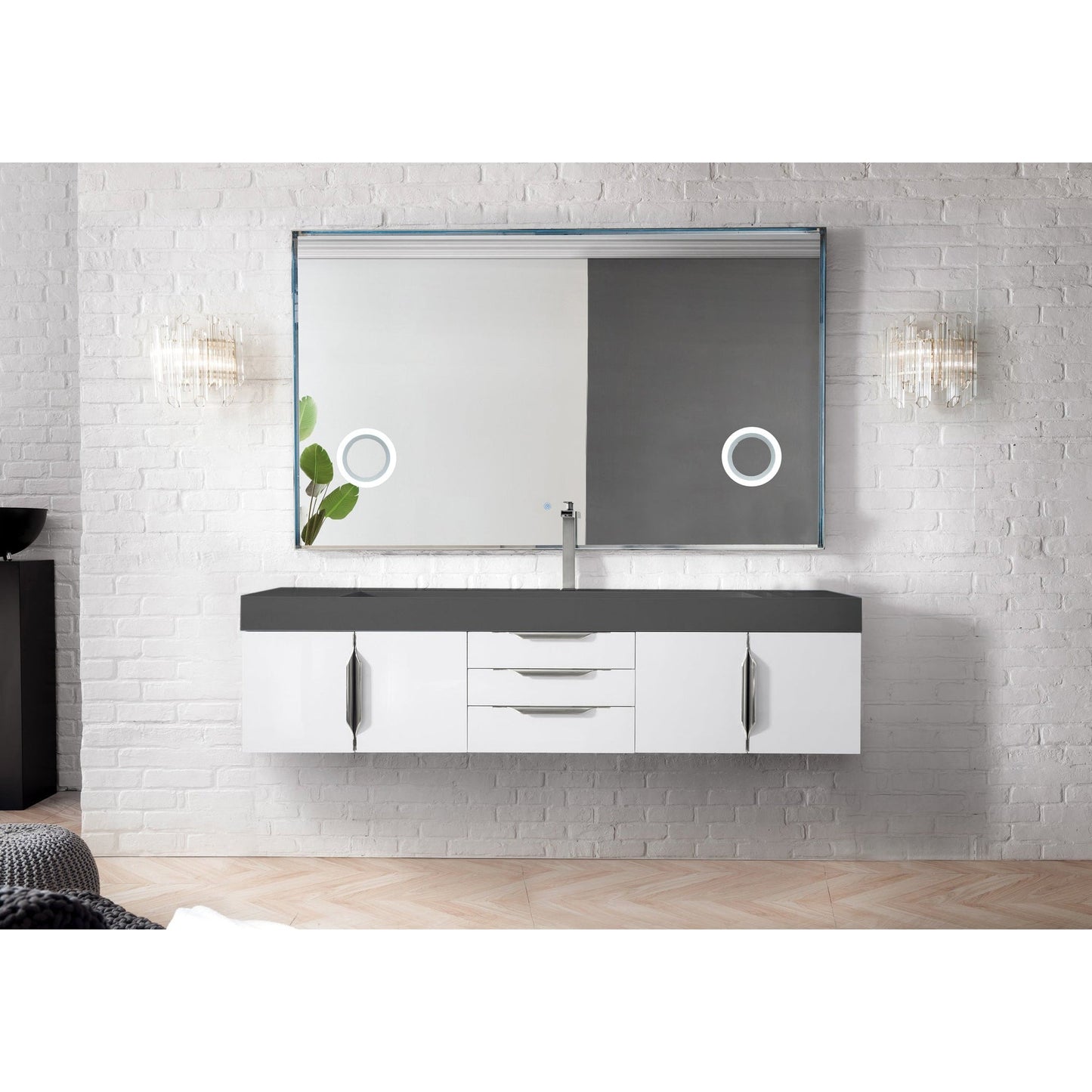 James Martin Vanities Mercer Island 72" Glossy White Single Vanity With Dusk Grey Glossy Composite Top