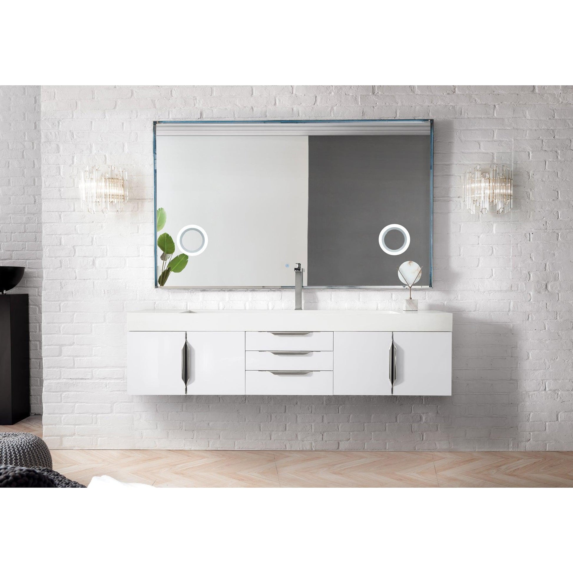 James Martin Vanities Mercer Island 72" Glossy White Single Vanity With Glossy White Composite Top