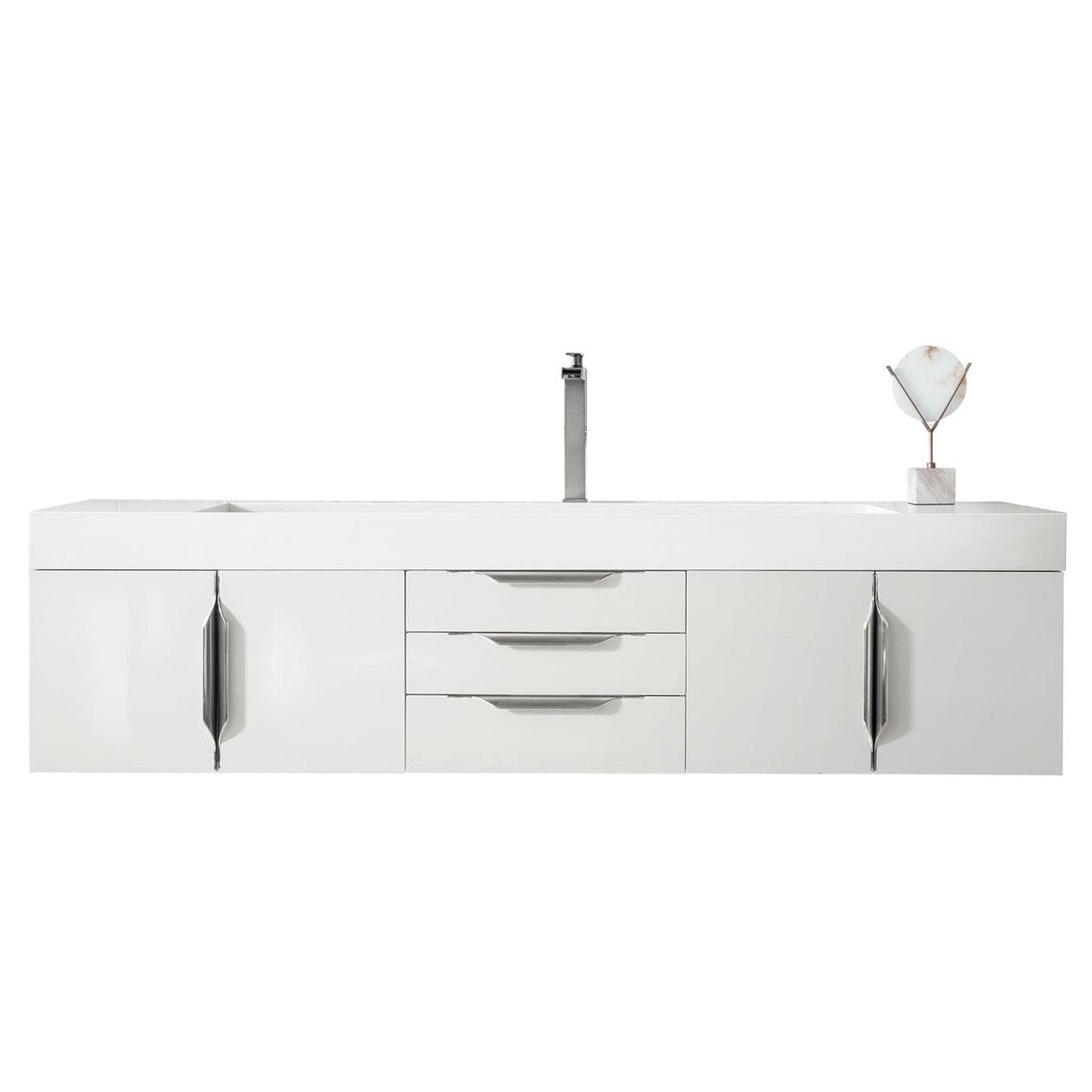 James Martin Vanities Mercer Island 72" Glossy White Single Vanity With Glossy White Composite Top