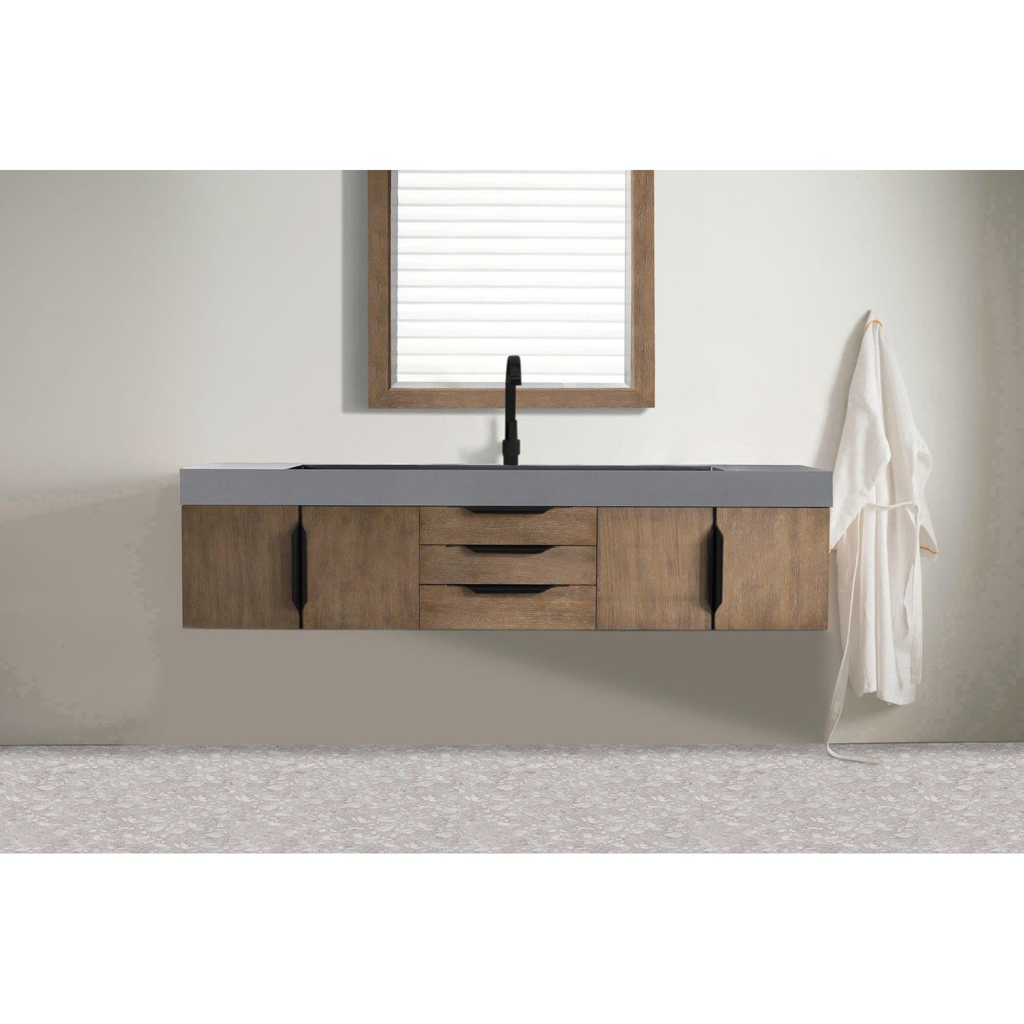 James Martin Vanities Mercer Island 72" Latte Oak, Matte Black Single Vanity With Dusk Grey Glossy Composite Top