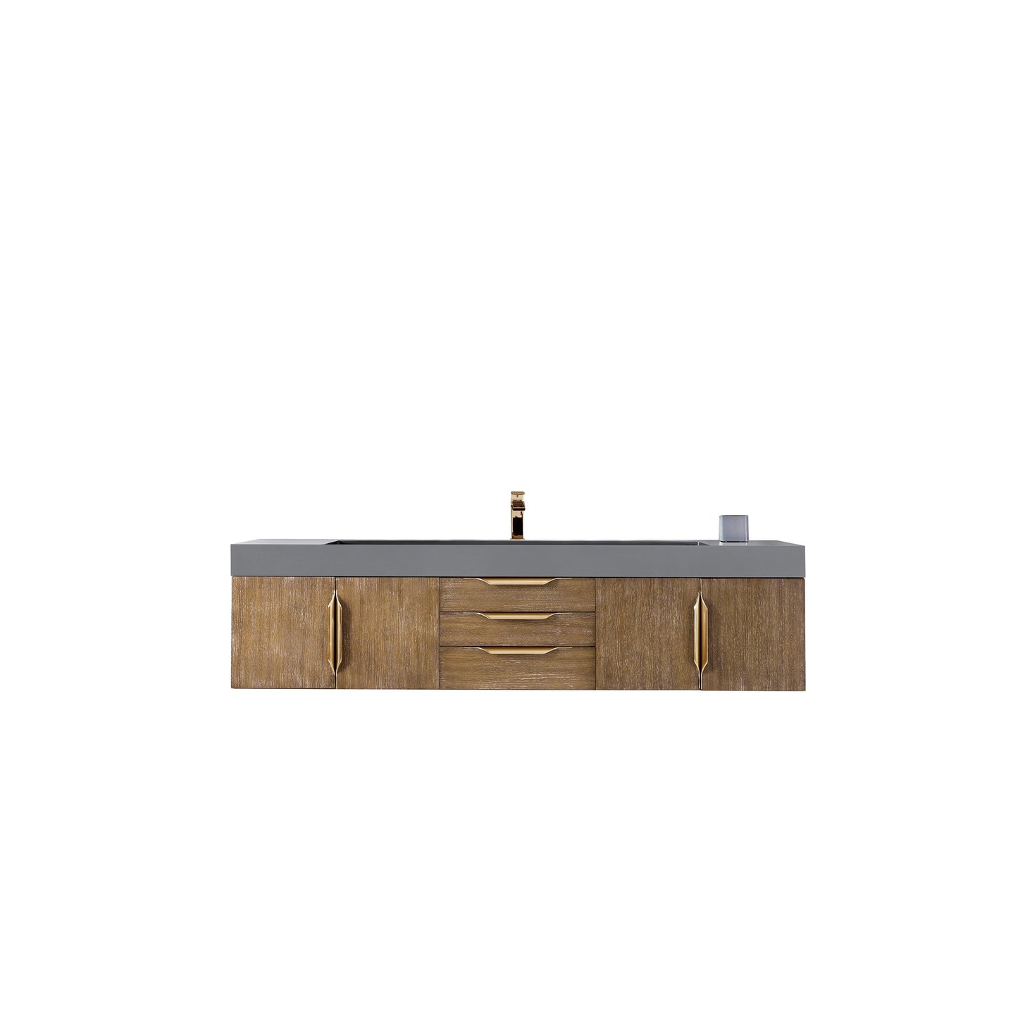 James Martin Vanities Mercer Island 72" Latte Oak, Radiant Gold Single Vanity With Dusk Grey Glossy Composite Top