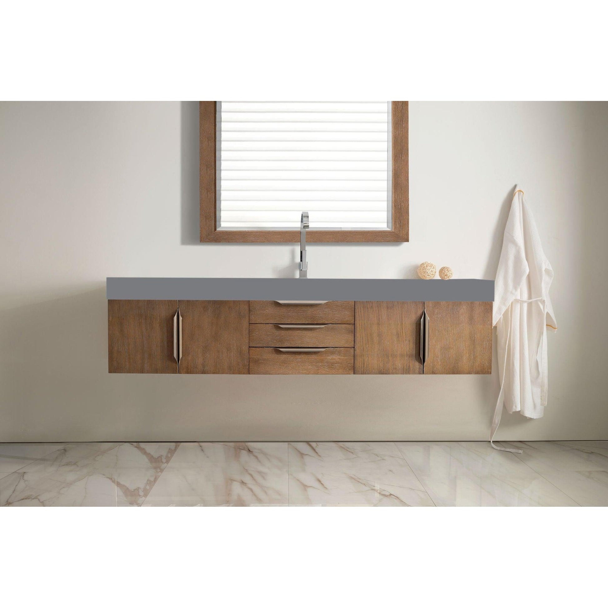 James Martin Vanities Mercer Island 72" Latte Oak Single Vanity With Dusk Grey Glossy Composite Top